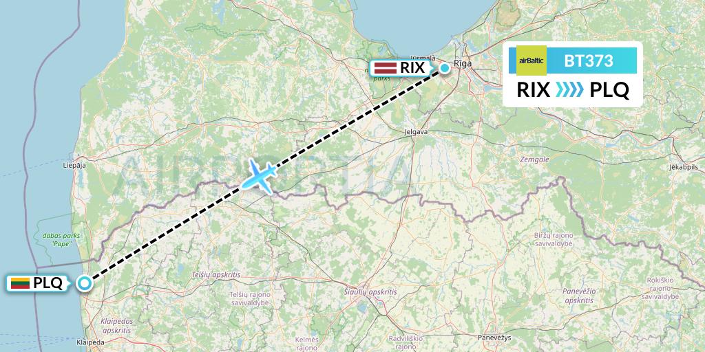 BT373 Air Baltic Flight Map: Riga to Palanga