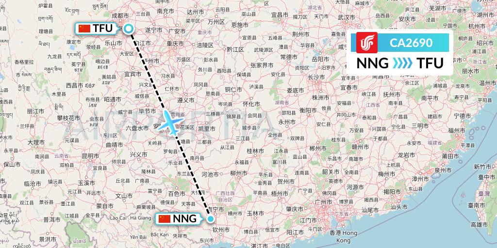 CA2690 Air China Flight Map: Nanning to Chengdu