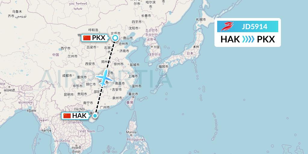 JD5914 Capital Airlines Flight Map: Haikou to Beijing