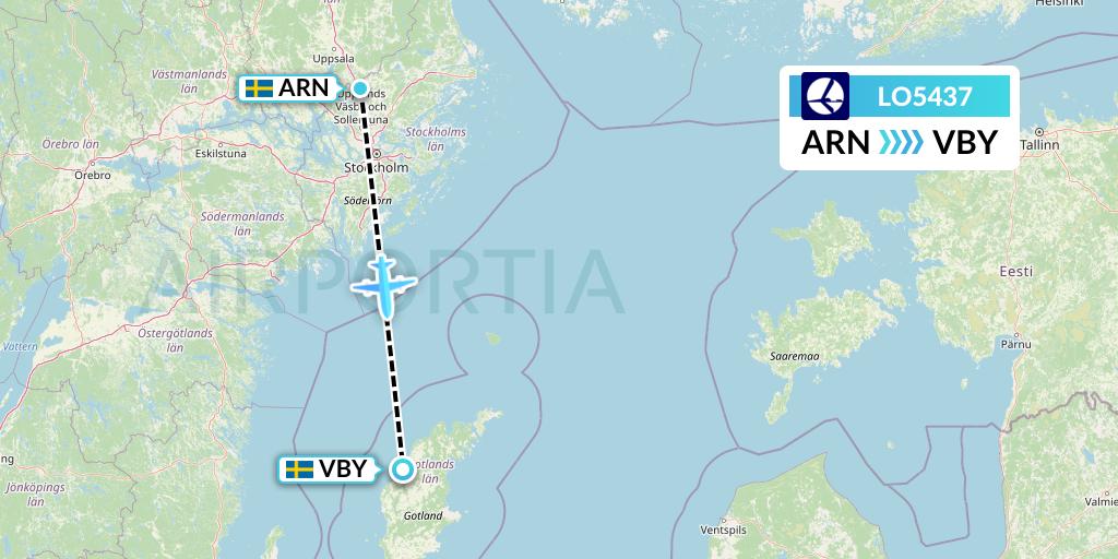 LO5437 LOT Flight Map: Stockholm to Visby
