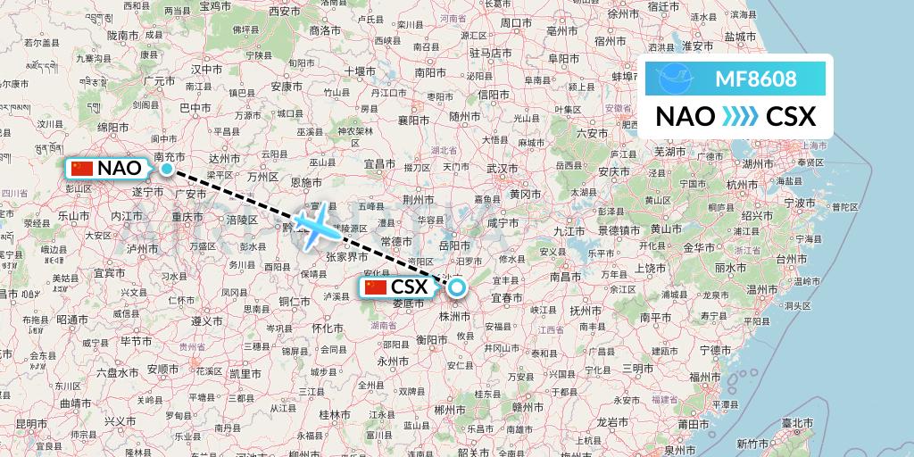 MF8608 Xiamen Airlines Flight Map: Nanchong to Changsha