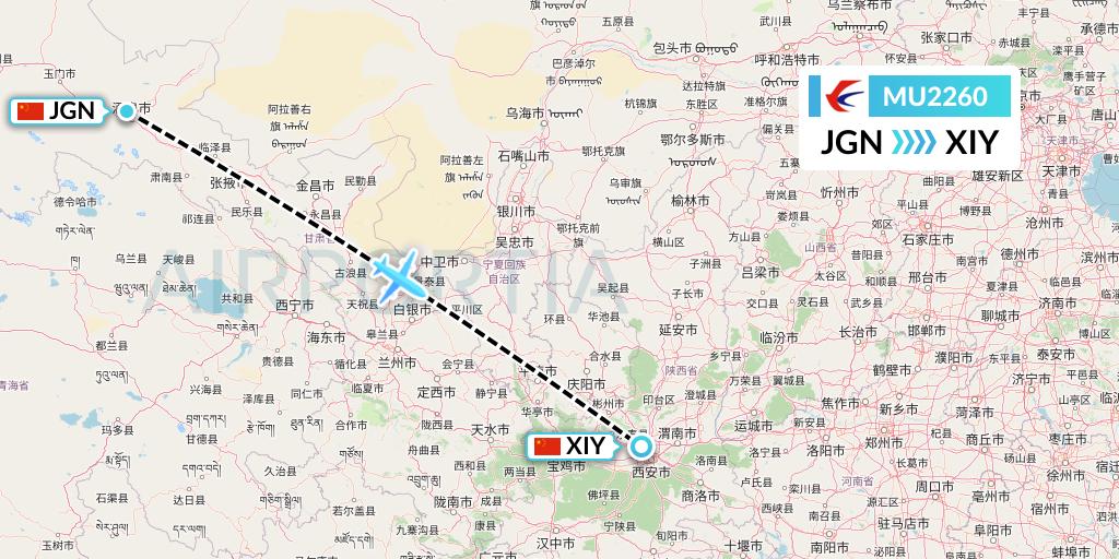 MU2260 China Eastern Airlines Flight Map: Jiayuguan to Xi'an