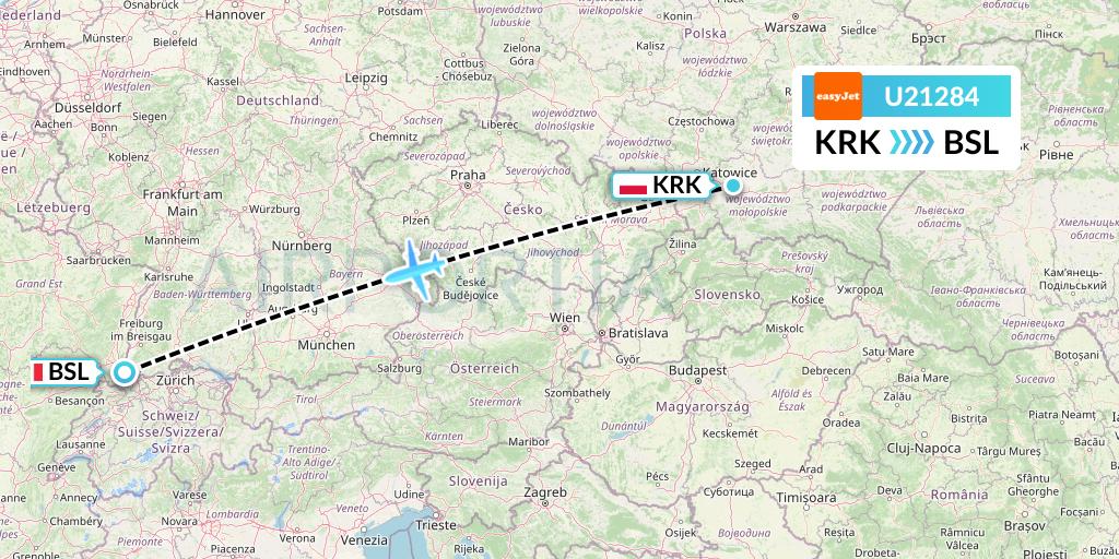 U21284 EasyJet Flight Map: Krakow to Basel