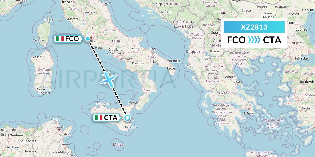 XZ2813 Aeroitalia Flight Map: Rome to Catania