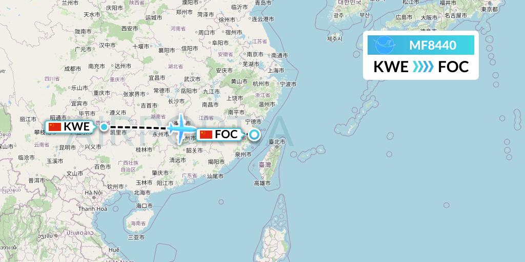 MF8440 Xiamen Airlines Flight Map: Guiyang to Fuzhou