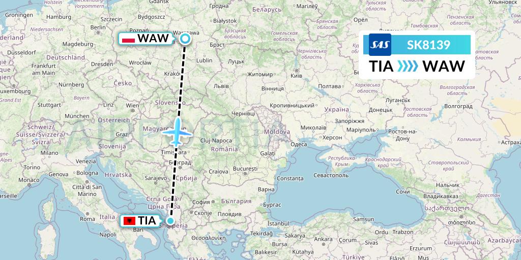 SK8139 SAS Flight Map: Tirana to Warsaw