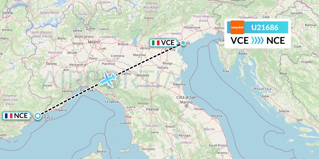 U21686 EasyJet Flight Map: Venice to Nice