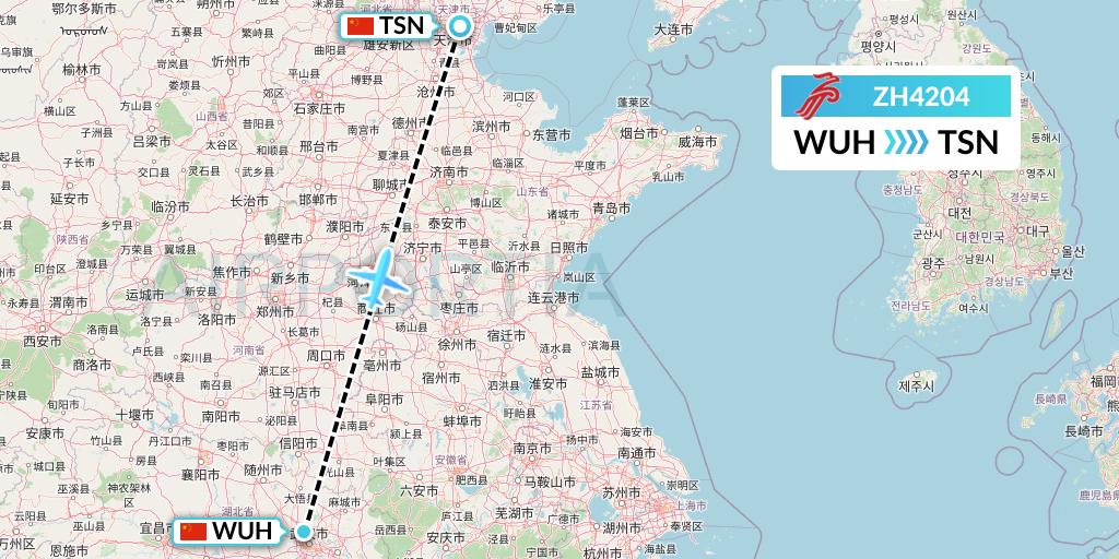 ZH4204 Shenzhen Airlines Flight Map: Wuhan to Tianjin