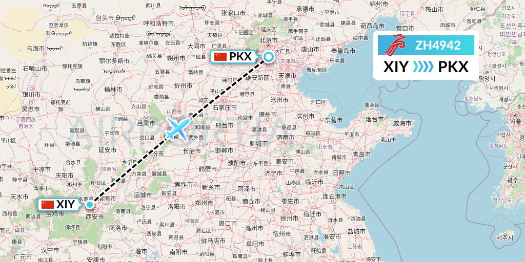 ZH4942 Shenzhen Airlines Flight Map: Xi'an to Beijing