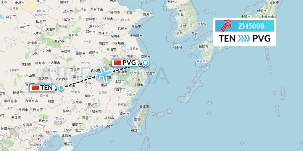ZH5008 Shenzhen Airlines Flight Map: Tongren to Shanghai