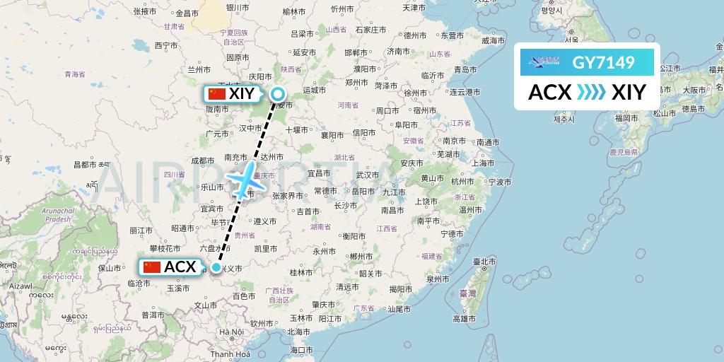 GY7149 Colorful GuiZhou Airlines Flight Map: Xingyi to Xi'an