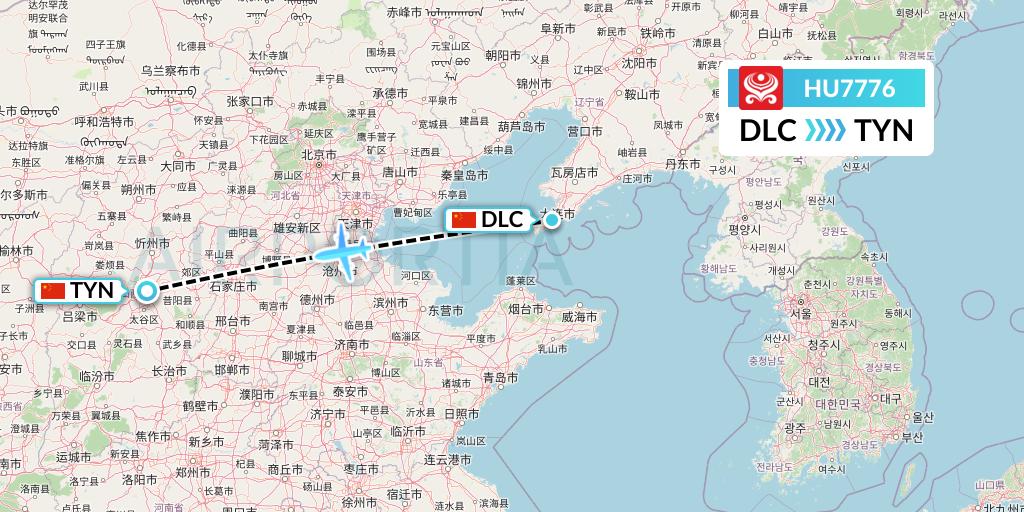 HU7776 Hainan Airlines Flight Map: Dalian to Taiyuan