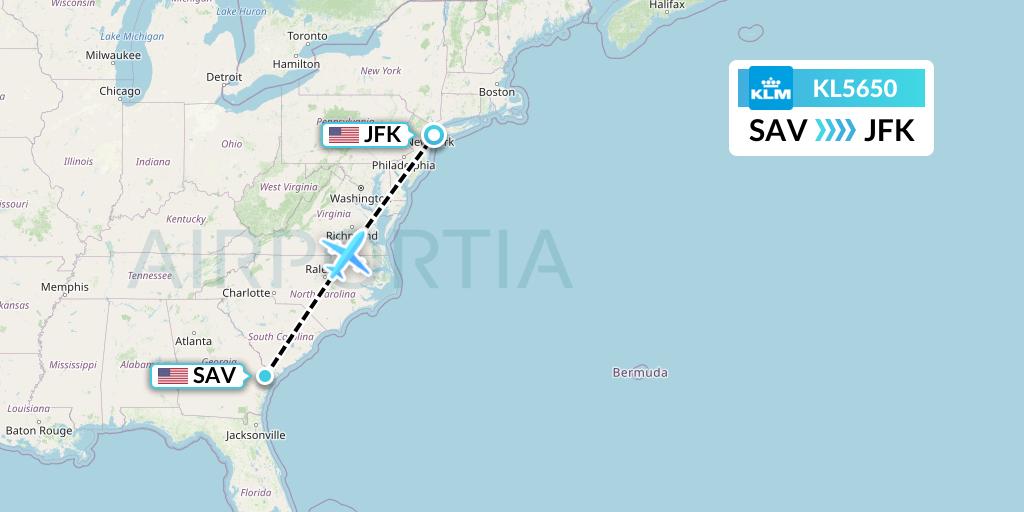 KL5650 Flight Status KLM Savannah to New York (KLM5650)