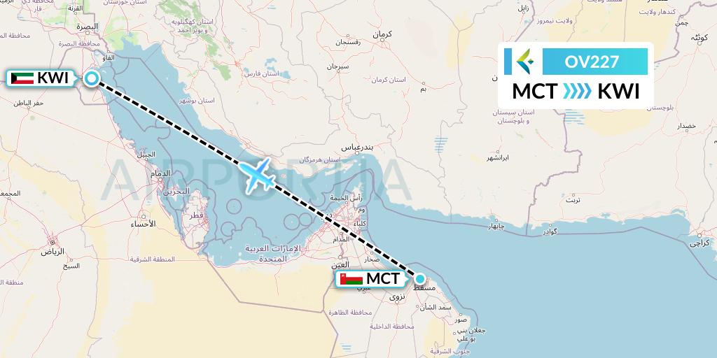 OV227 SalamAir Flight Map: Muscat to Kuwait City