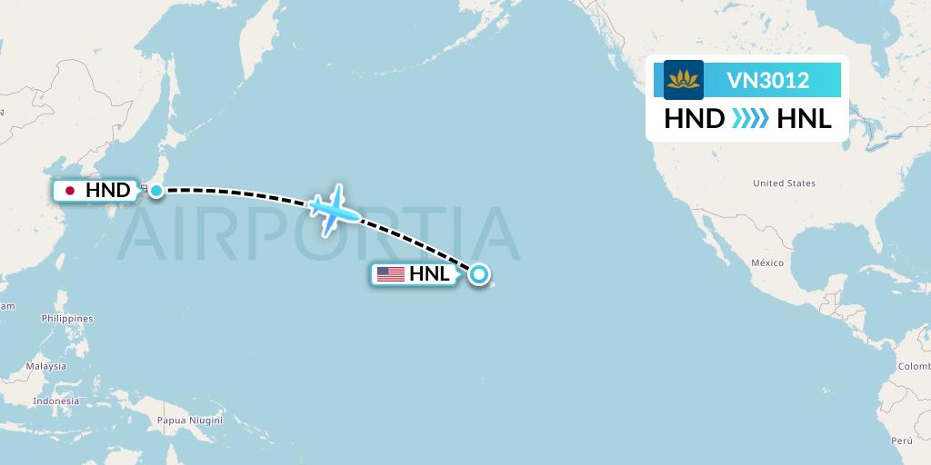 VN3012 Vietnam Airlines Flight Map: Tokyo to Honolulu
