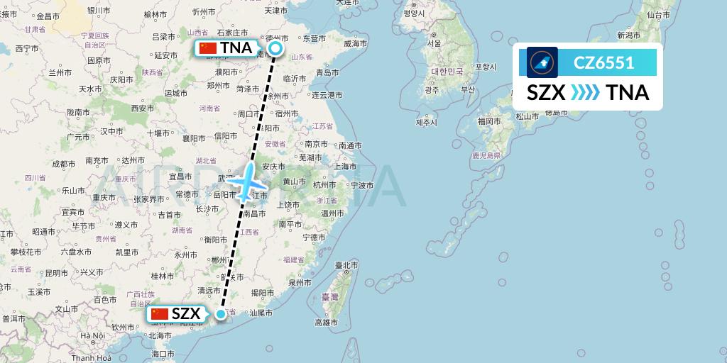 CZ6551 China Southern Airlines Flight Map: Shenzhen to Jinan