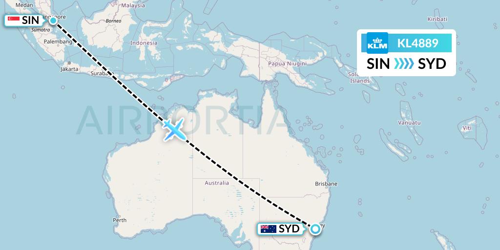 KL4889 KLM Flight Map: Singapore to Sydney