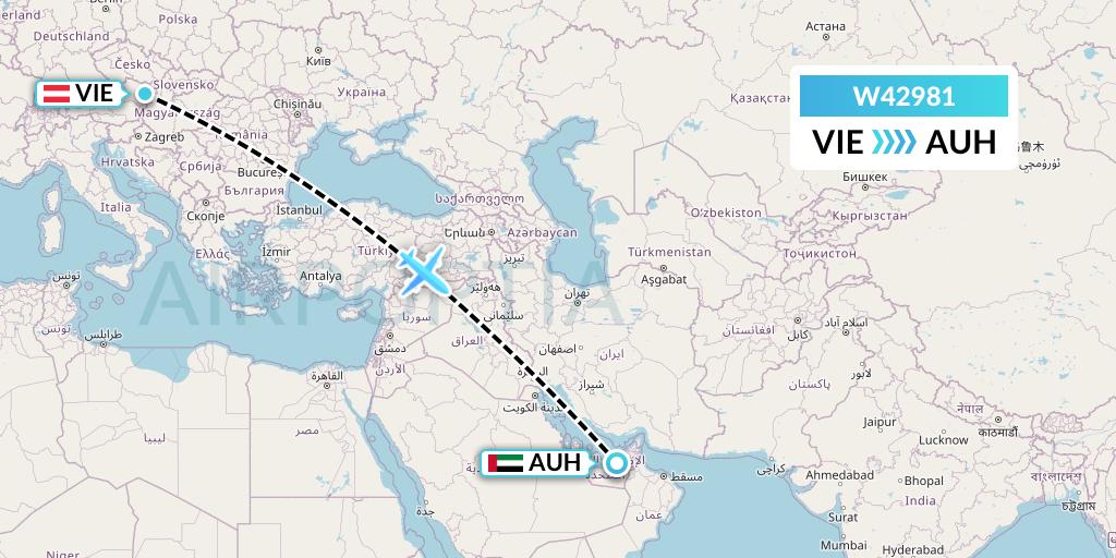 W42981 Wizz Air Malta Flight Map: Vienna to Abu Dhabi