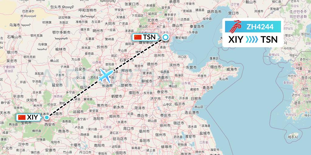 ZH4244 Shenzhen Airlines Flight Map: Xi'an to Tianjin