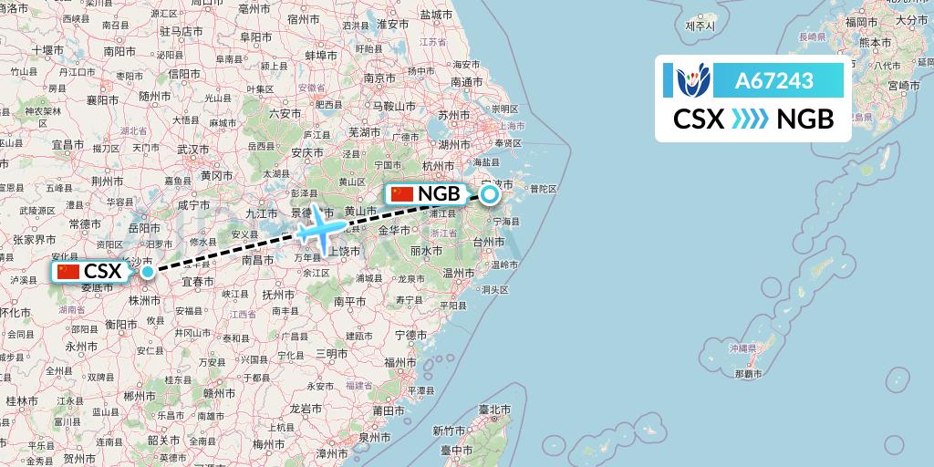 A67243 Hongtu Airlines Flight Map: Changsha to Ningbo