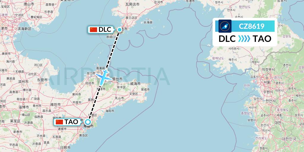 CZ8619 China Southern Airlines Flight Map: Dalian to Qingdao