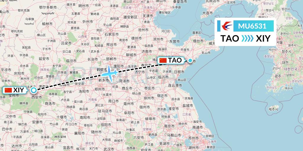 MU6531 China Eastern Airlines Flight Map: Qingdao to Xi'an
