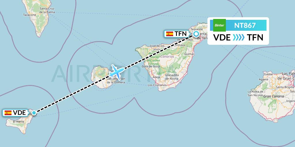 NT867 Binter Canarias Flight Map: El Hierro to Tenerife