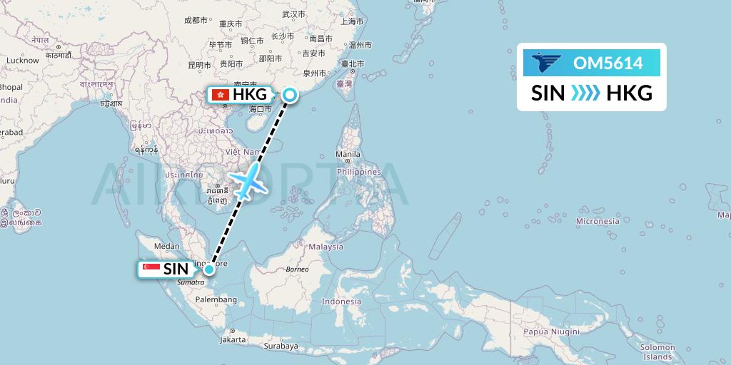 OM5614 MIAT Mongolian Airlines Flight Map: Singapore to Hong Kong