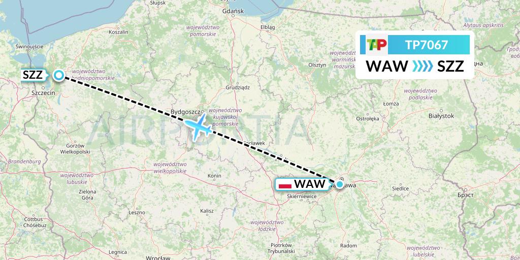 TP7067 TAP Portugal Flight Map: Warsaw to Szczecin