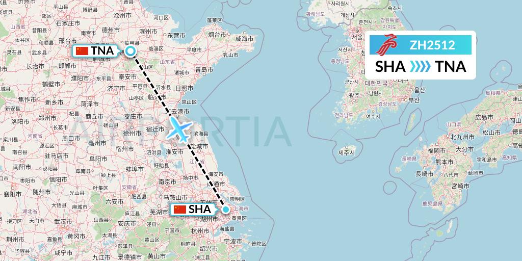 ZH2512 Shenzhen Airlines Flight Map: Shanghai to Jinan
