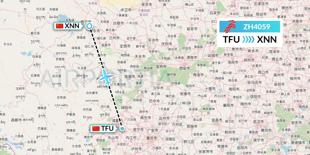 ZH4059 Shenzhen Airlines Flight Map: Chengdu to Xining