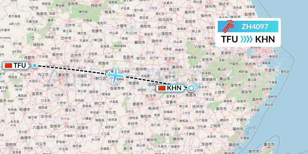 ZH4097 Shenzhen Airlines Flight Map: Chengdu to Nanchang