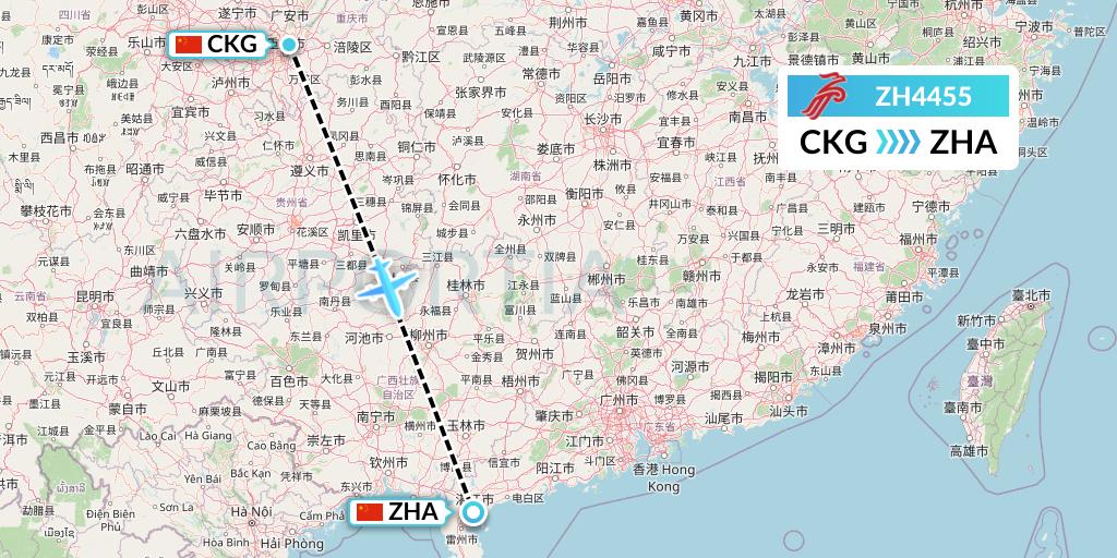ZH4455 Shenzhen Airlines Flight Map: Chongqing to Zhanjiang
