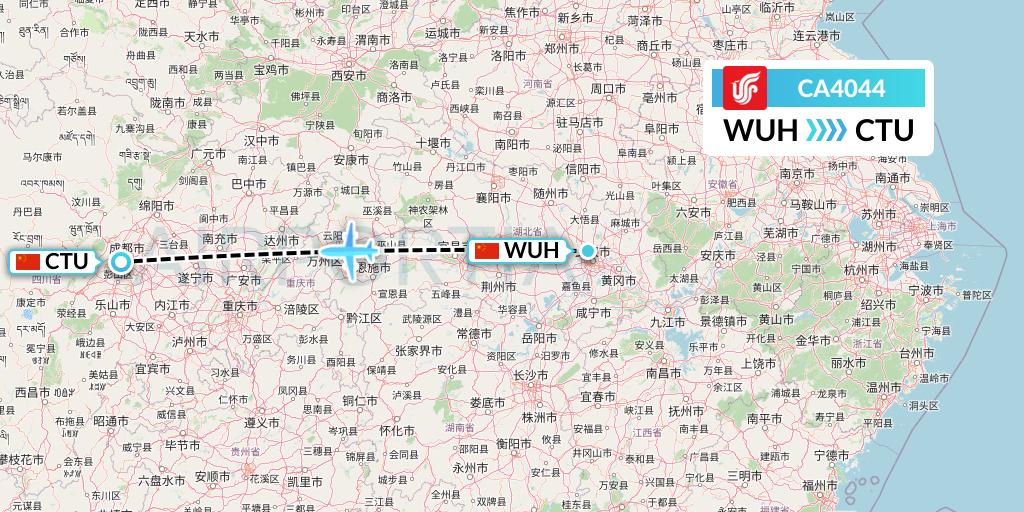 CA4044 Air China Flight Map: Wuhan to Chengdu