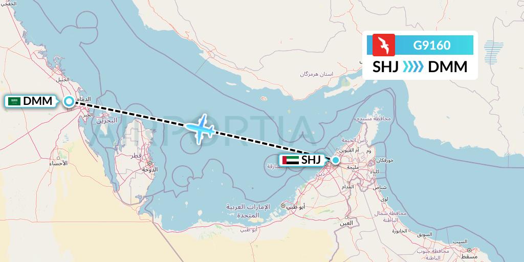 G9160 Air Arabia Flight Map: Sharjah to Dammam