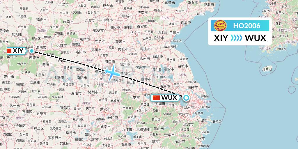 HO2006 Juneyao Airlines Flight Map: Xi'an to Wuxi