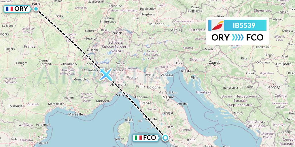 IB5539 Iberia Flight Map: Paris to Rome