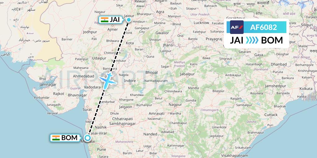 AF6082 Air France Flight Map: Jaipur to Mumbai