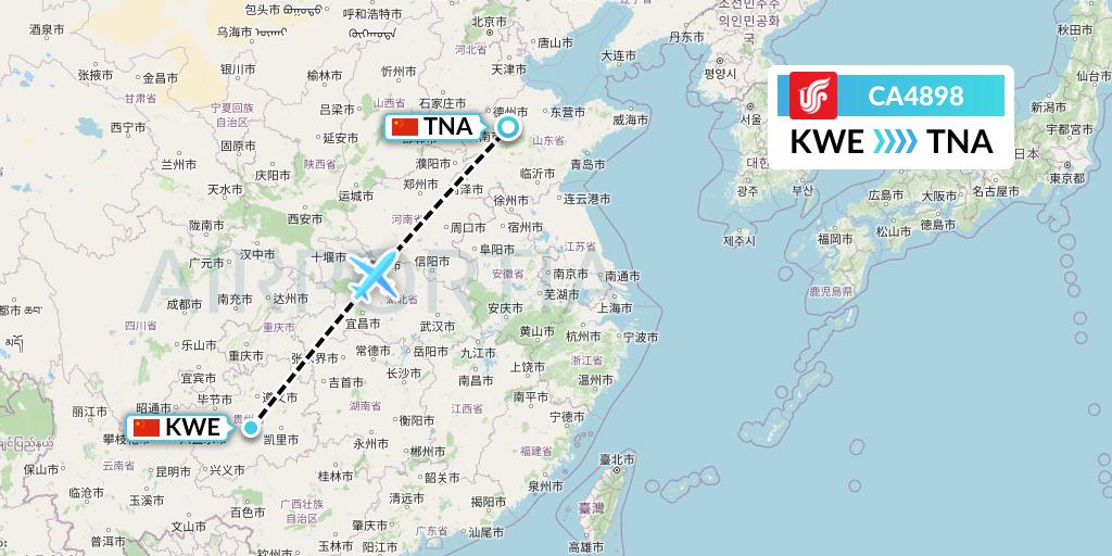 CA4898 Air China Flight Map: Guiyang to Jinan