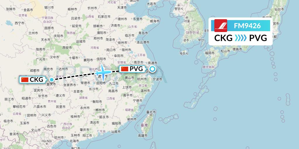 FM9426 Shanghai Airlines Flight Map: Chongqing to Shanghai