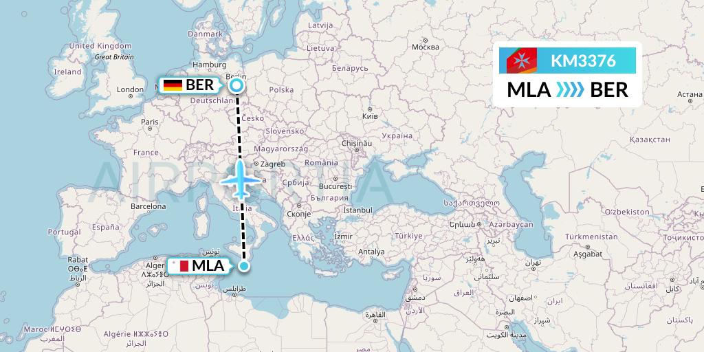 KM3376 Air Malta Flight Map: Malta to Berlin