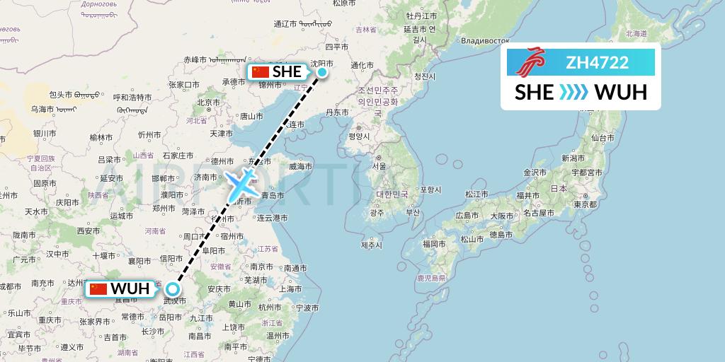 ZH4722 Shenzhen Airlines Flight Map: Shenyang to Wuhan