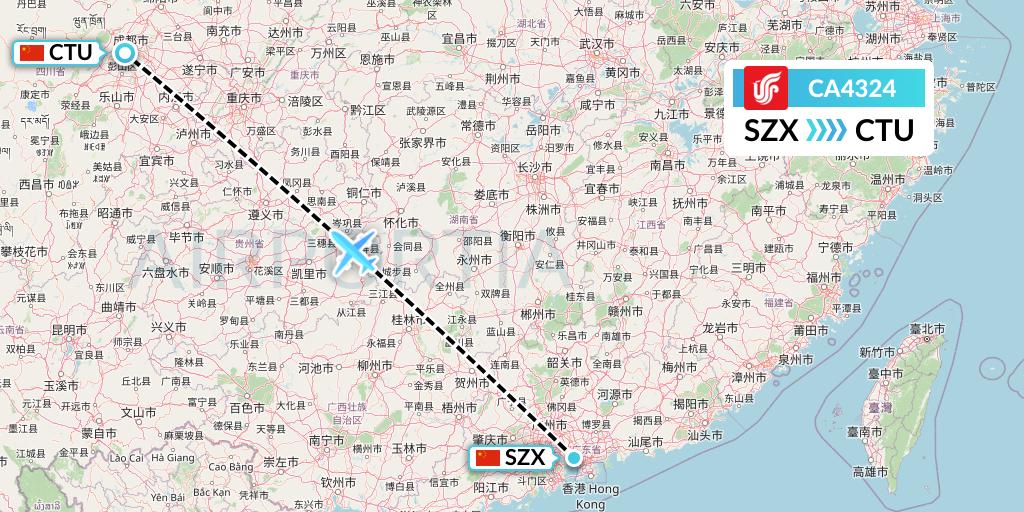 CA4324 Air China Flight Map: Shenzhen to Chengdu