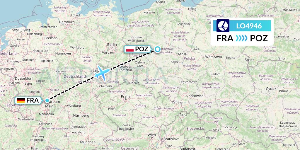 LO4946 LOT Flight Map: Frankfurt to Poznan