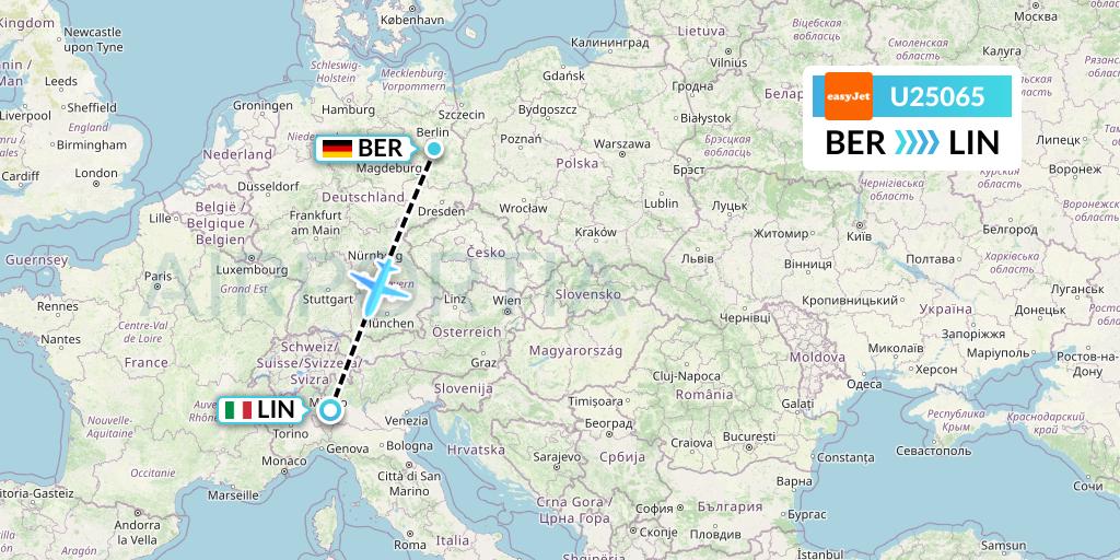 U25065 EasyJet Flight Map: Berlin to Milan