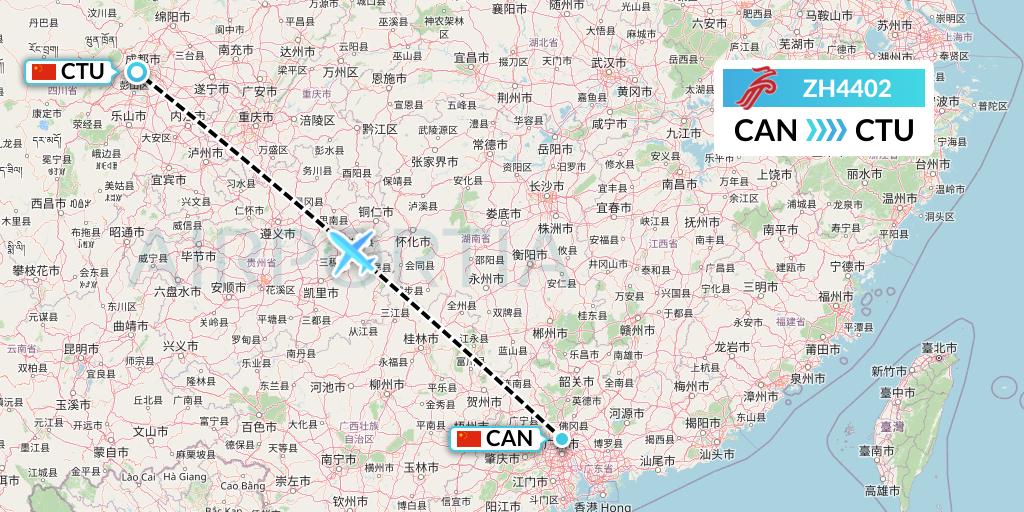 ZH4402 Shenzhen Airlines Flight Map: Guangzhou to Chengdu
