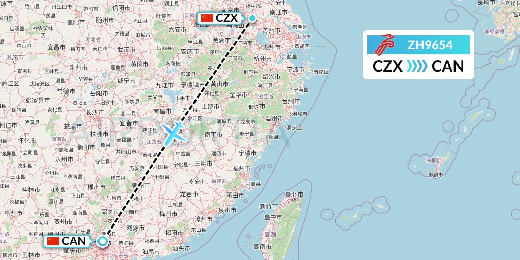 ZH9654 Shenzhen Airlines Flight Map: Changzhou to Guangzhou