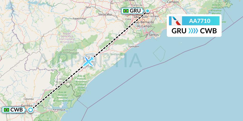AA7710 American Airlines Flight Map: Sao Paulo to Curitiba