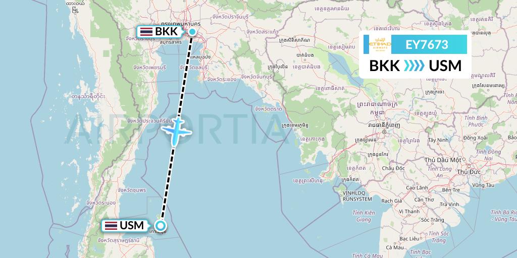 EY7673 Etihad Airways Flight Map: Bangkok to Koh Samui