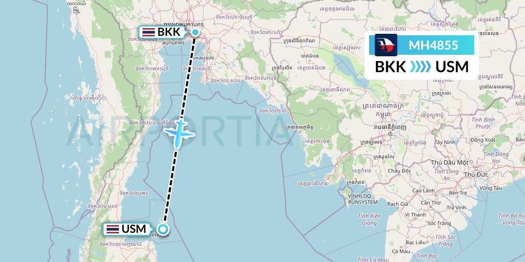 MH4855 Malaysia Airlines Flight Map: Bangkok to Koh Samui
